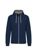 K466 Herensweater met Rits en Capuchon in Contrasterende Kleur Navy / Fine Grey