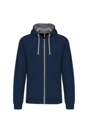 K466 Herensweater met Rits en Capuchon in Contrasterende Kleur Navy / Fine Grey