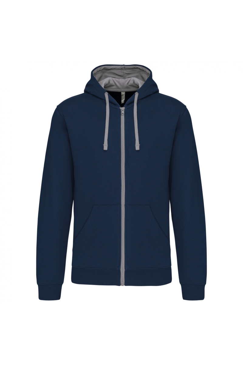 K466 Herensweater met Rits en Capuchon in Contrasterende Kleur Navy / Fine Grey