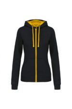 K467 Damessweater met Rits en Capuchon in Contrasterende Kleur Black / Yellow