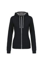 K467 Damessweater met Rits en Capuchon in Contrasterende Kleur Black / Fine Grey