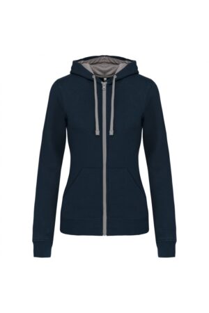 K467 Damessweater met Rits en Capuchon in Contrasterende Kleur Navy / Fine Grey