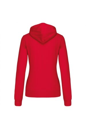 K467 Damessweater met Rits en Capuchon in Contrasterende Kleur Red / White