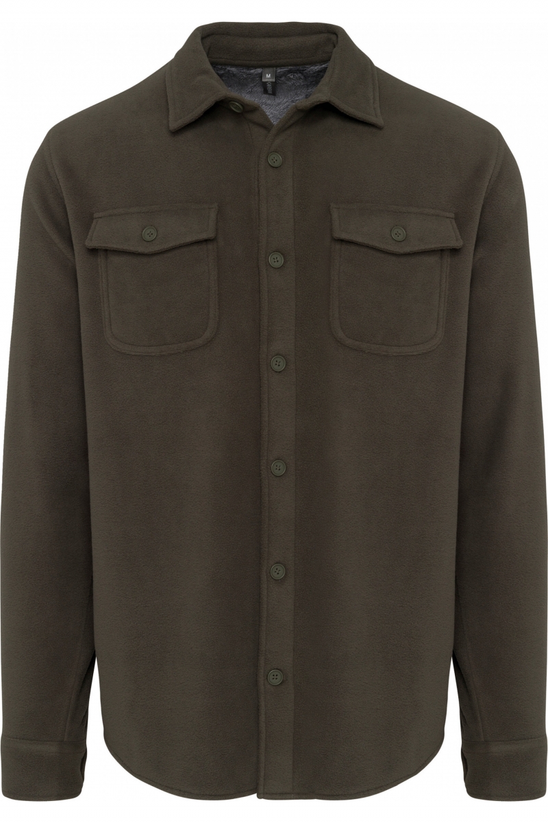 K582 Overhemd van Fleece met Sherpavoering Dark Khaki / Storm Grey