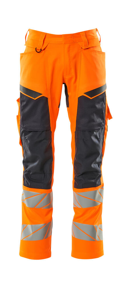 High-Vis Stretch Werkbroek met Kniezakken Oranje/Marine