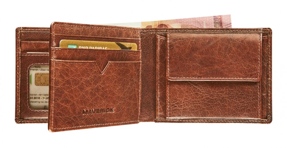 Lederen Billfold RFID Met Kleingeldvak Cognac