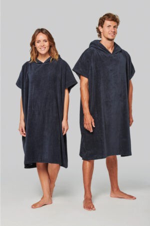 Uniseks poncho met capuchon van badstof Navy