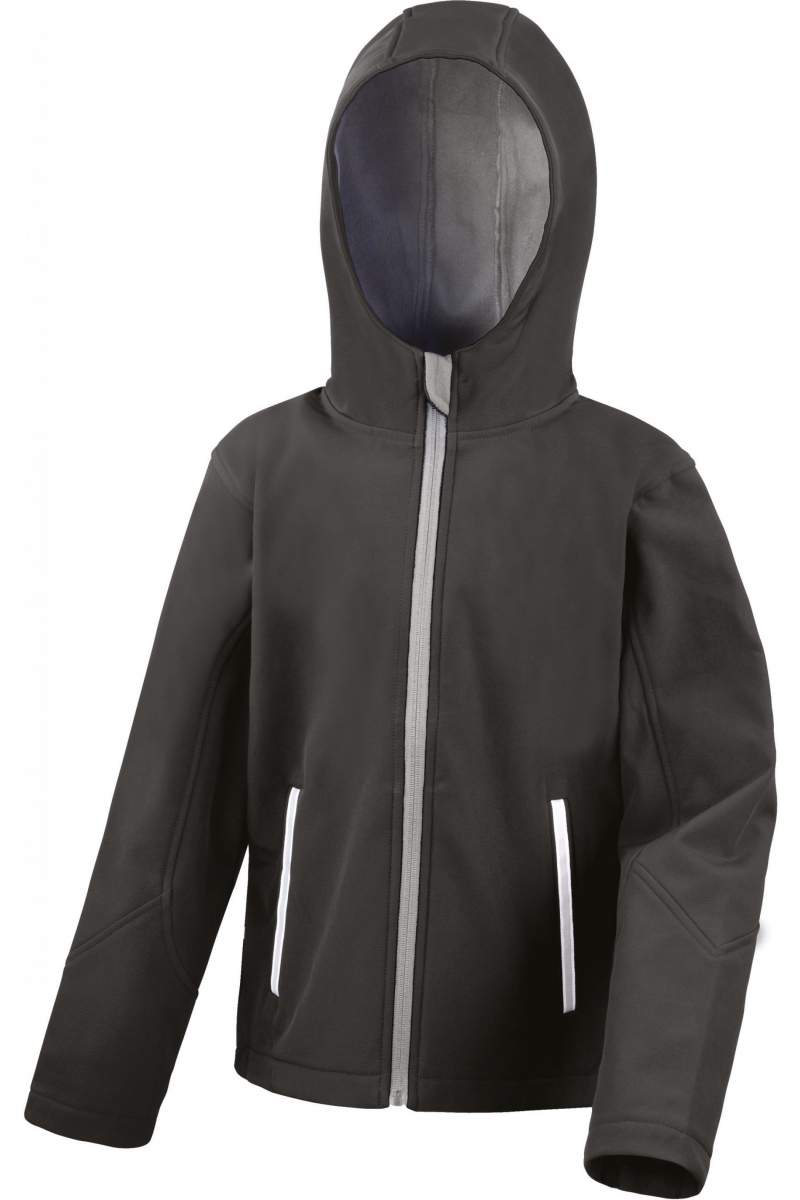 R224JY Softshell Kids met Kap Black/Grey