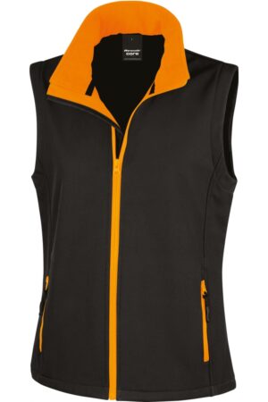 R232F Core Ladies Printable Softshell Bodywarmer Black / Orange