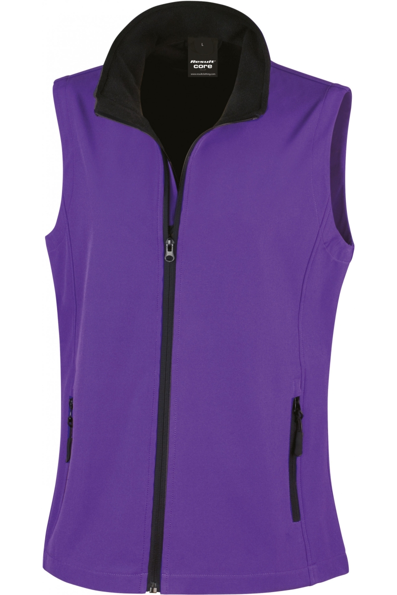 R232F Core Ladies Printable Softshell Bodywarmer Purple / Black