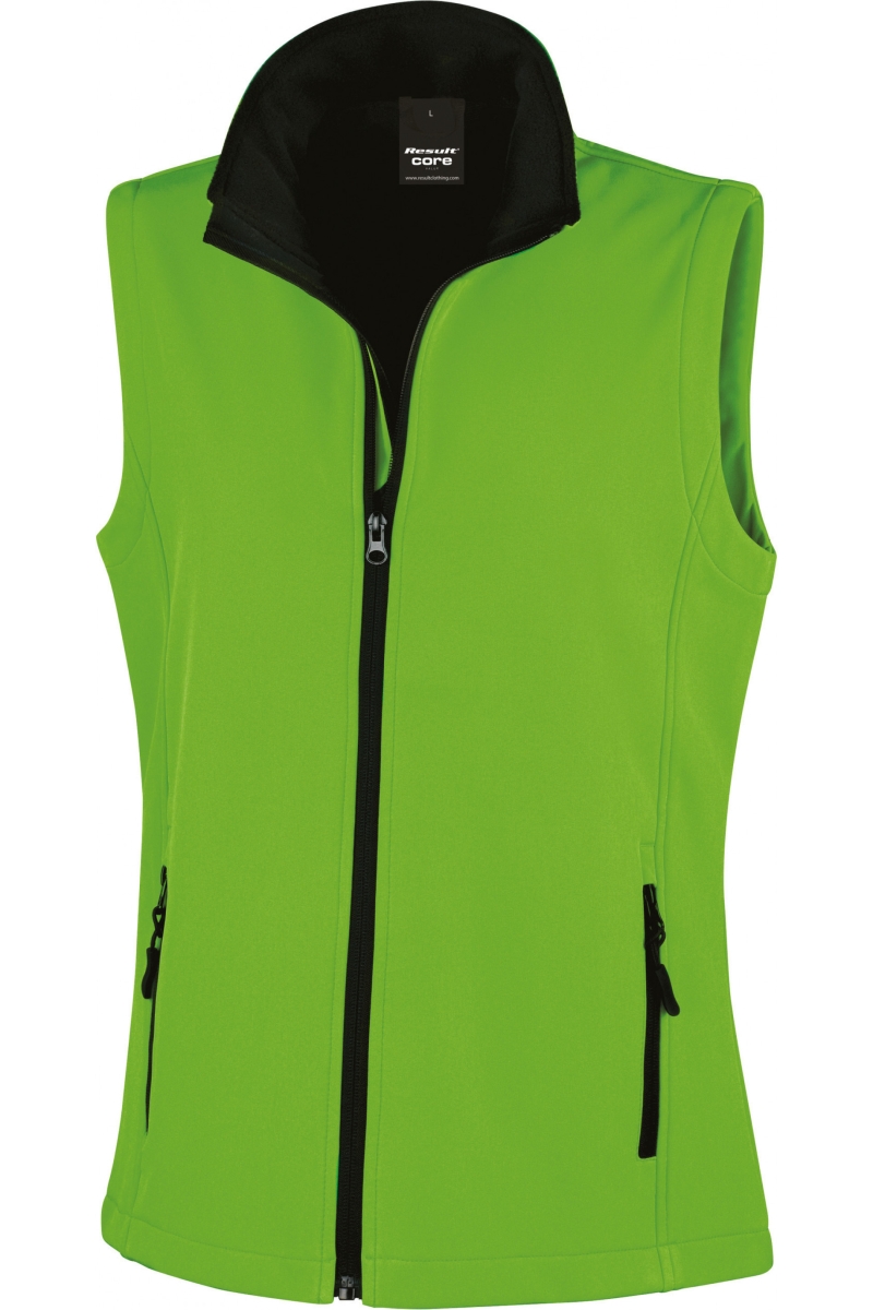 R232F Core Ladies Printable Softshell Bodywarmer Vivid Green / Black