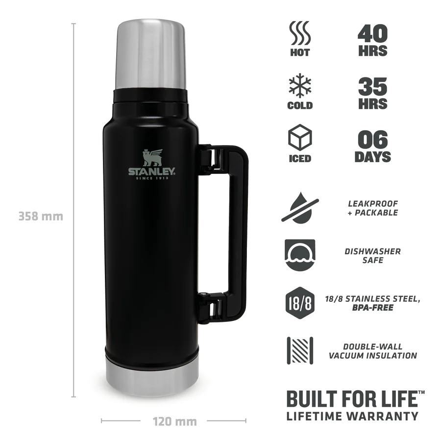 Legendary Classic Bottle Thermos 1,4L Mat Zwart