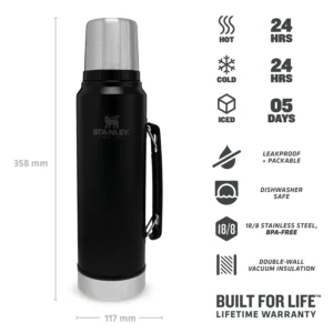 Legendary Classic Bottle Thermos 1L Mat Zwart