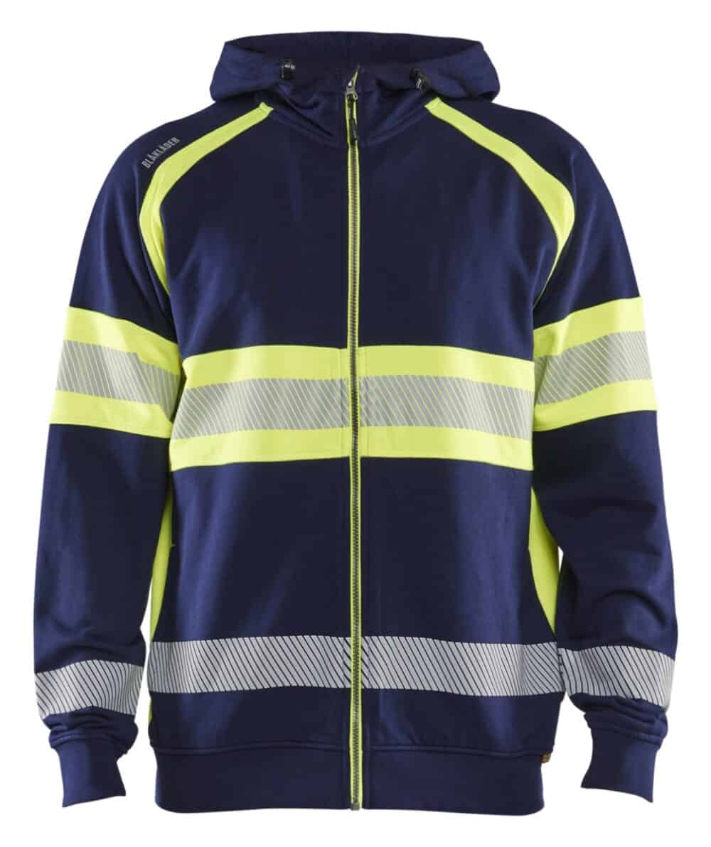 3552 High Vis Sweatshirt met Rits en Kap Marine/High Vis Geel