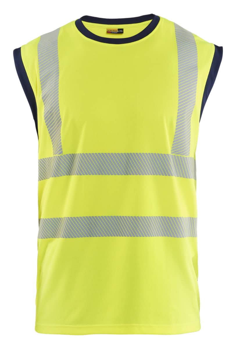 3575 Mouwloos Onderhemd High Vis Geel/Marineblauw