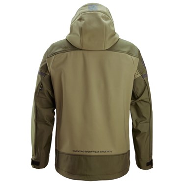 1226 Softshell Stretch Jack met Kap Khaki Groen/Donker Khaki Groen