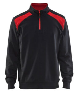 Sweatshirt Bicolor Halve Rits Zwart/Rood