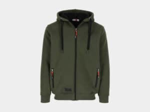 Otis Gevoerde Sweater met Lange Rits en Kap Kaki