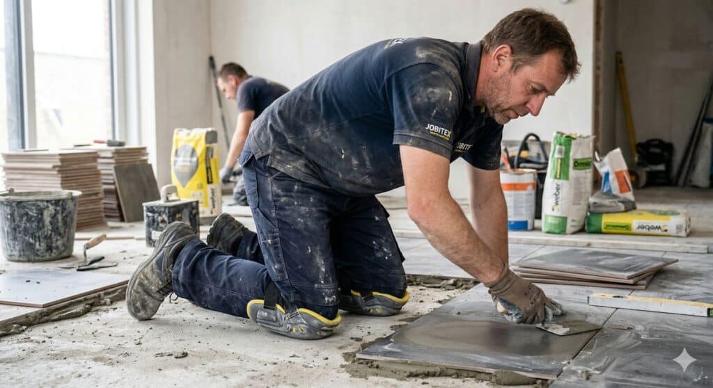 vloerder aan het werk