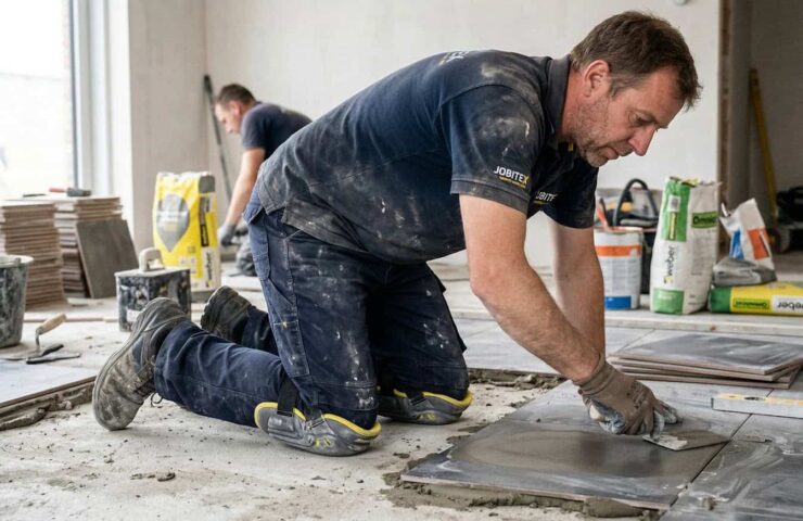 vloerder aan het werk