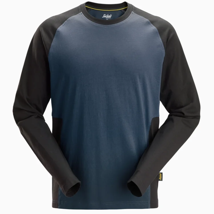 2450 Tweekleurig T-Shirt met Lange Mouwen Marineblauw/Zwart
