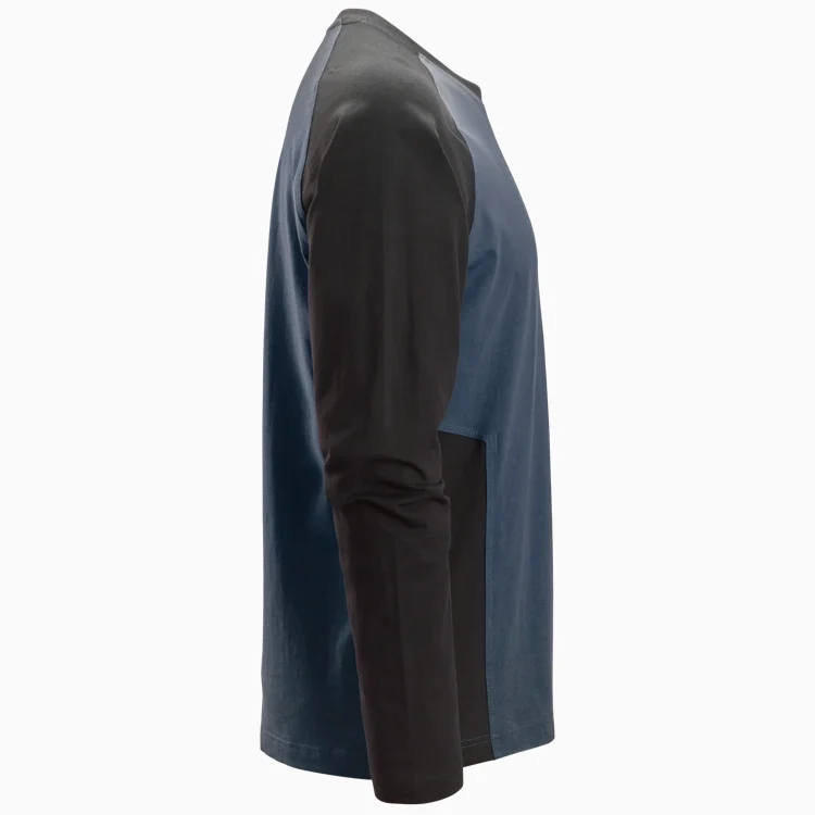 2450 Tweekleurig T-Shirt met Lange Mouwen Marineblauw/Zwart