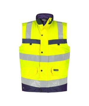 Bilbao Hi-Viz Bodywarmer Fluogeel-Marineblauw